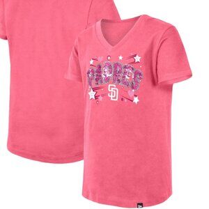 Girls Youth San Diego Padres New Era Pink Sequin V-Neck T-Shirt (Youth Small)